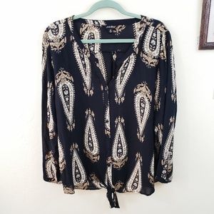 Lucky Brand | Paisley Black Neutral Tie Front Top